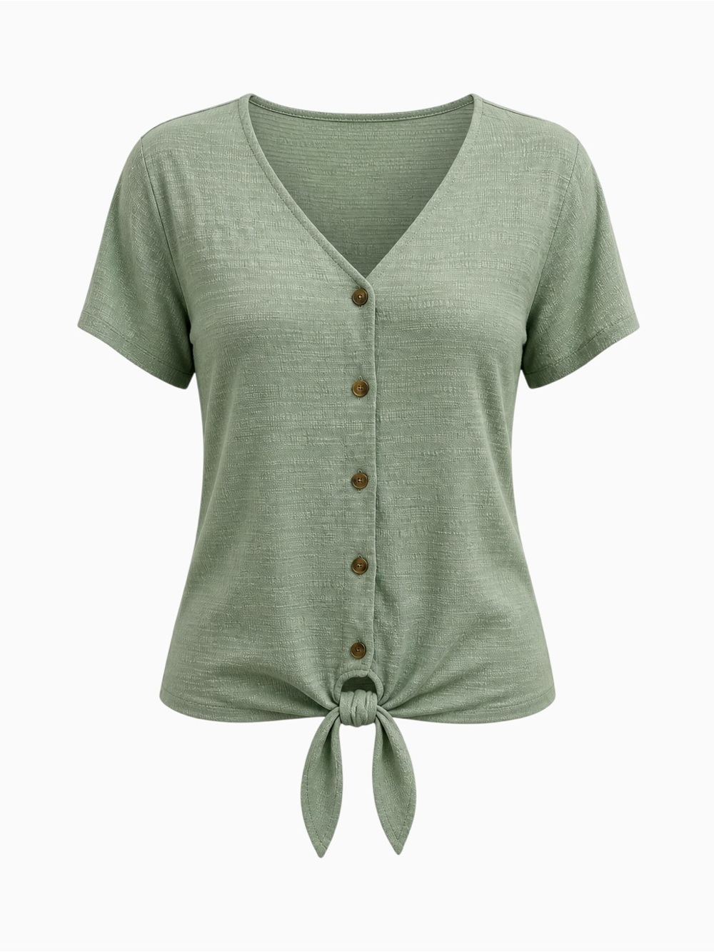 Light Green Button-Front Tie Hem Women's Top
